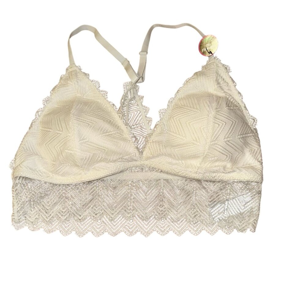Mae Bra Racerback White Lace Bralette Large Adjustable Straps Lightly Padded